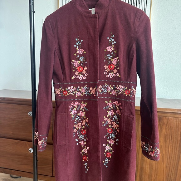 Sleeping On Snow Jackets & Blazers - Sleeping on Snow Embroidered Burgundy Coat – Size 2